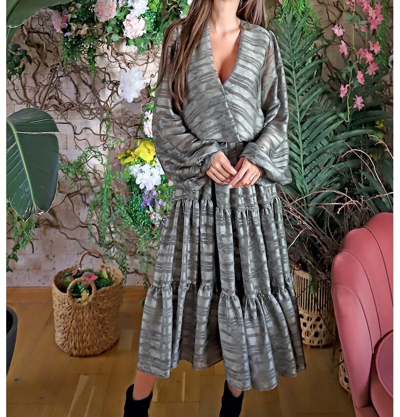 Рокля Imola с коприна на волани - Tъмносив MIAU by Clara Rotescu