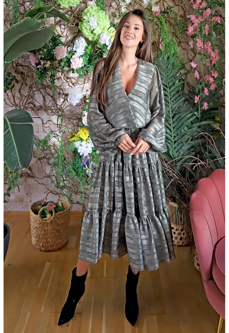 Рокля Imola с коприна на волани - Tъмносив MIAU by Clara Rotescu