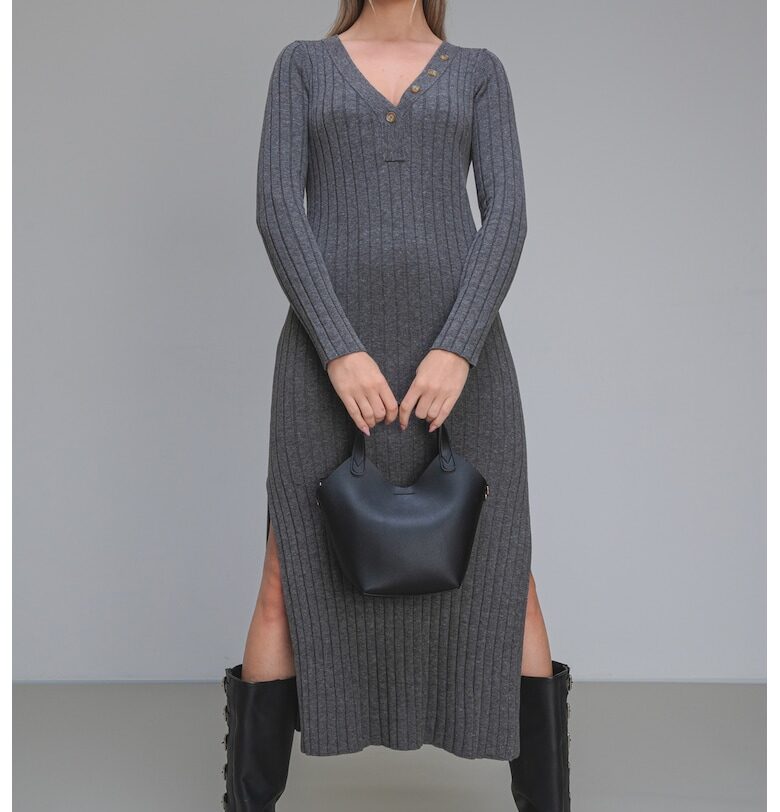 Рокля Izabel с вълна с цепки встрани - Сив Pepe Jeans London