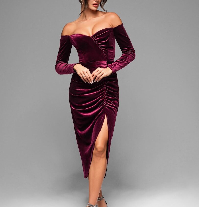 Рокля LACRICA LA-OM-DLR001 - Със странична цепка - Bordeaux Larica