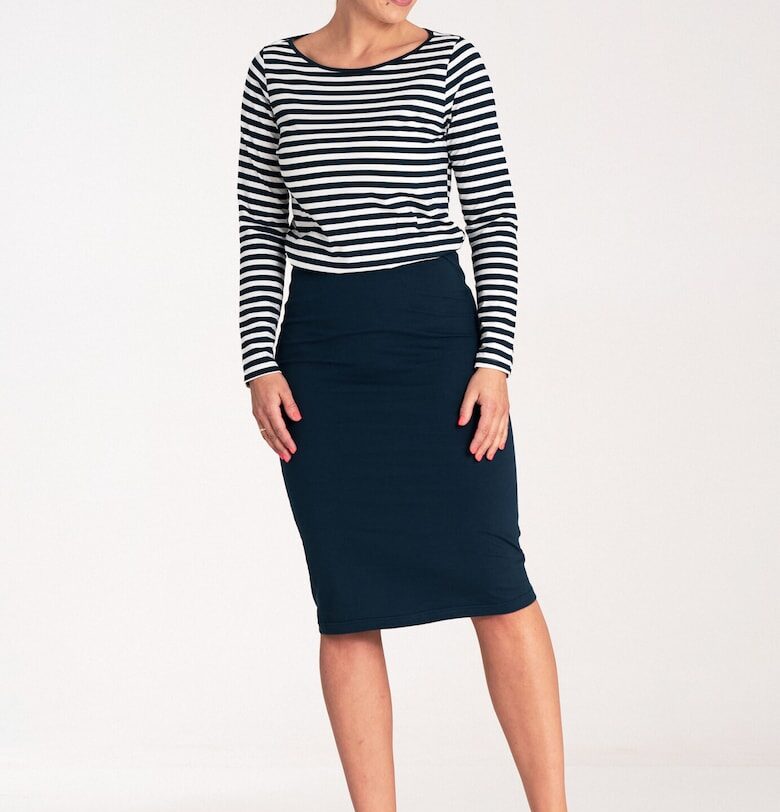 Рокля  M1057 - тъмносиня - двуцветна - еластична - от памук Figl