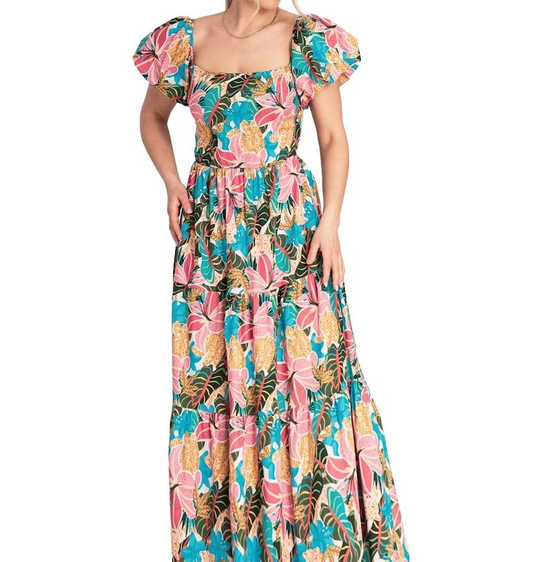 Рокля  M1188 - розова - квадратно деколте - еластична талия - памук/еластан - S/M - SM Figl