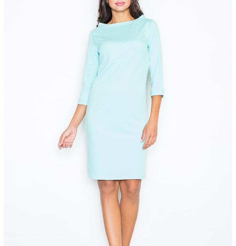 Рокля  M181 - ежедневна - мента - полиестер - 3/4 ръкав - Figl