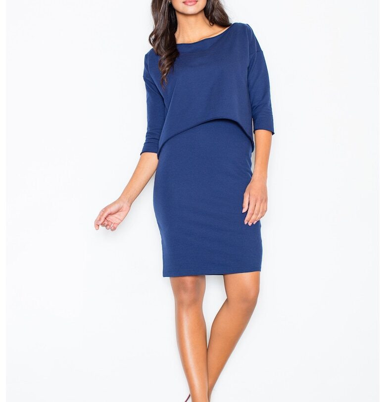 Рокля  M206 - тъмносиня - памук - елегантен дизайн - семпла кройка - Figl