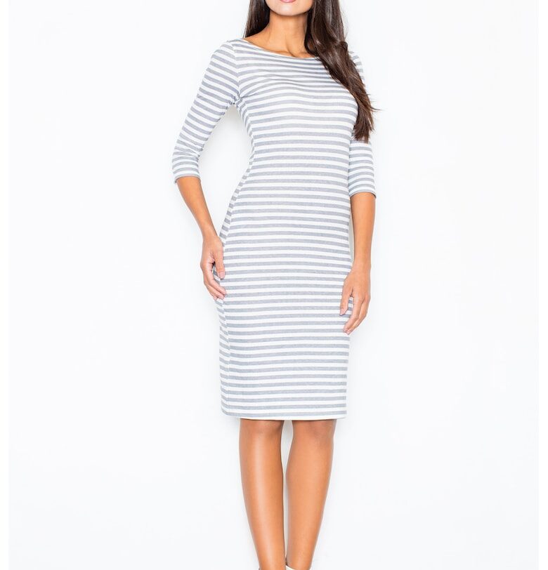 Рокля  M311 миди - сива - памук - 3/4 ръкави Figl