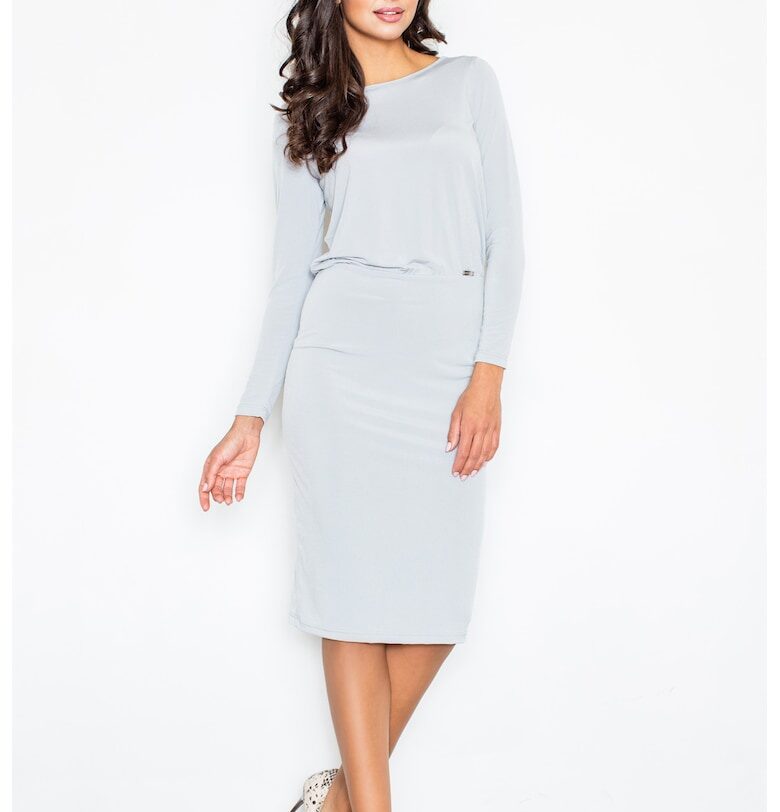 Рокля  M326 - елегантна - сив - полиестер - с цепка на гърба Figl