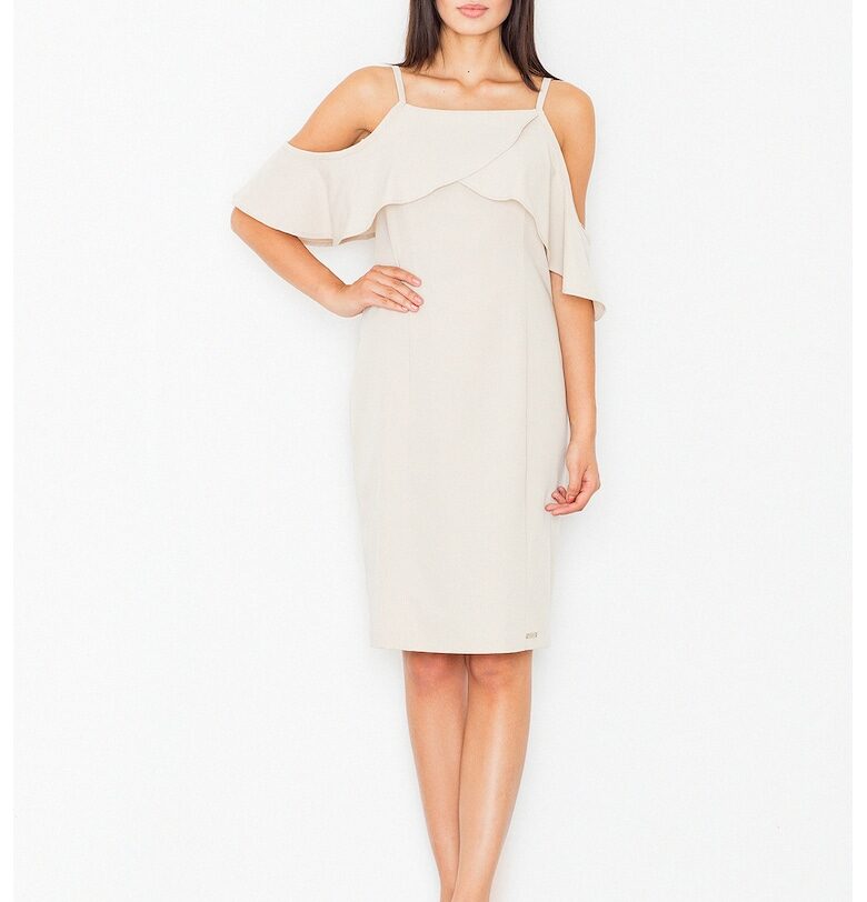 Рокля  M478 - бежова - с голи рамене - 65% полиестер - 35% вискоза - Figl