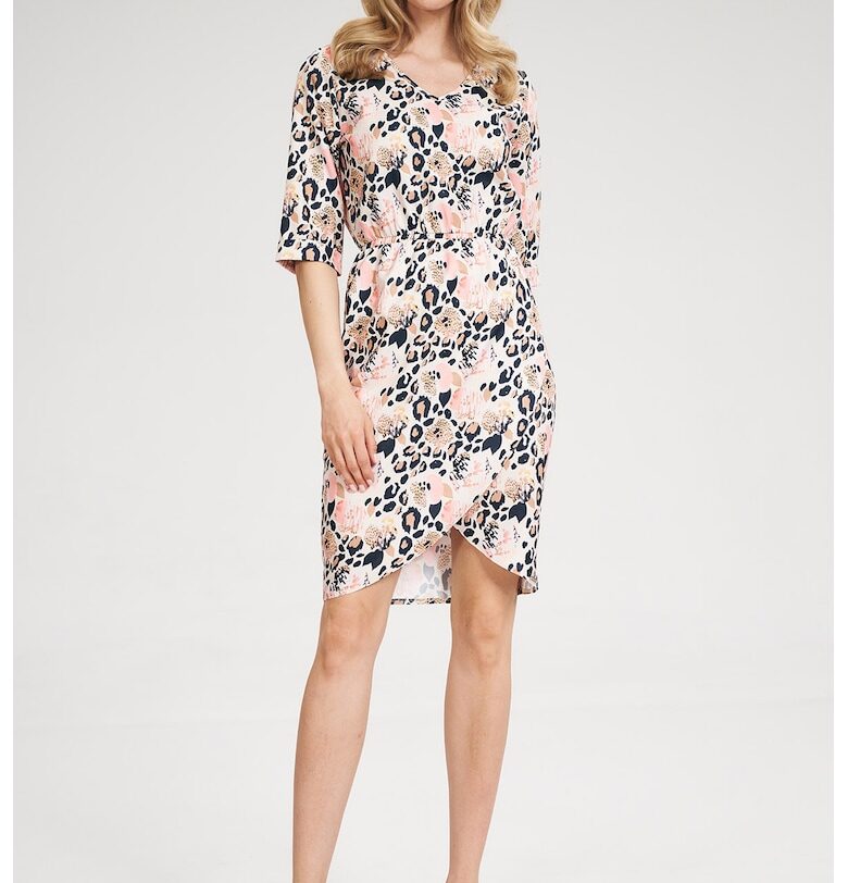 Рокля  M702 с флорален принт - ежедневна - къс ръкав - асиметрична - многоцветна - 100% полиестер Figl