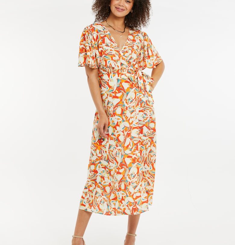 Рокля Malika със застъпване и десен - Червен/Бежов Threadbare