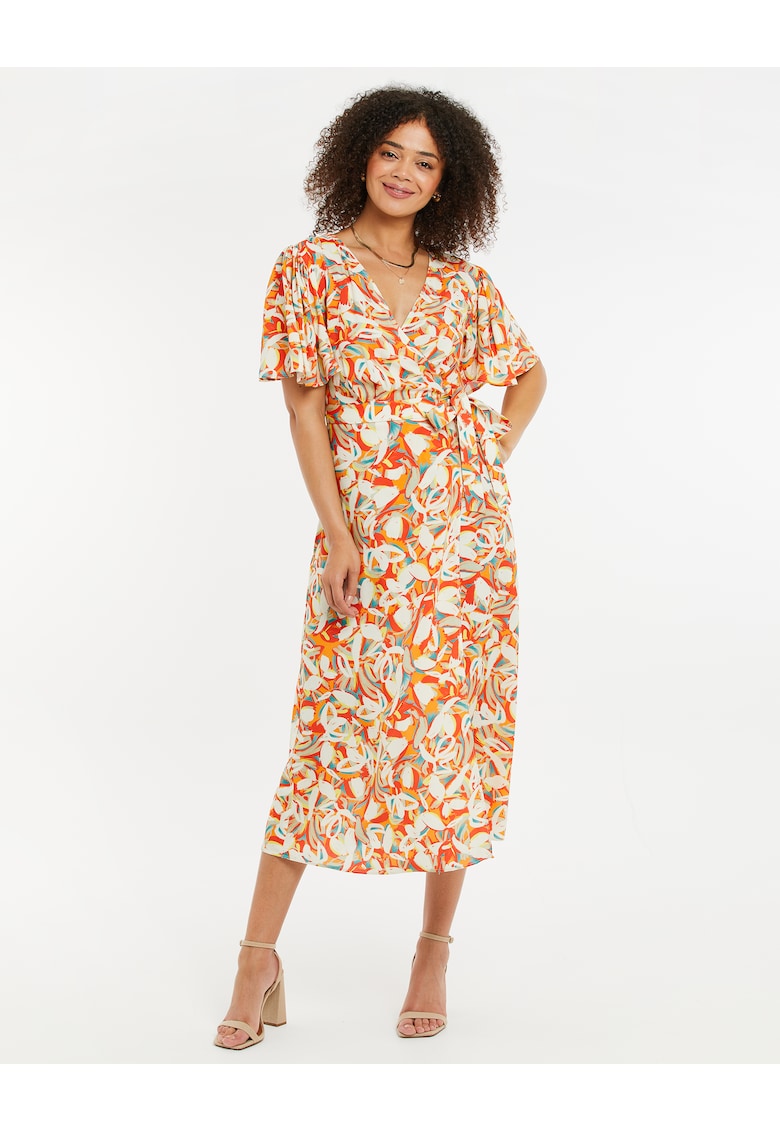 Рокля Malika със застъпване и десен - Червен/Бежов Threadbare