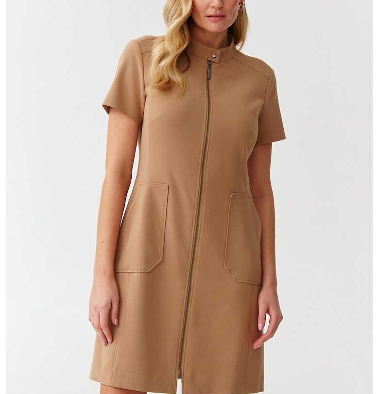 Рокля Mantoki с цип и джобове - Тъмнобежово Tatuum