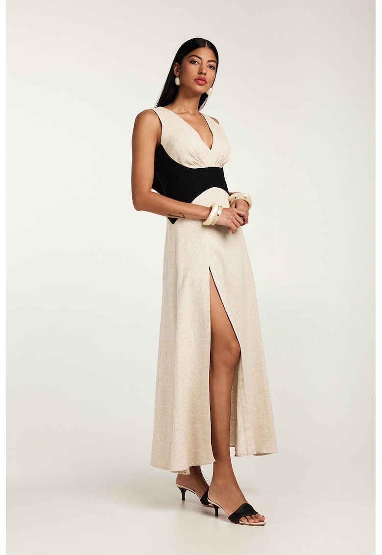 Рокля Marrakesh с лен с цепка - Черен/Бежов Alina Cernatescu