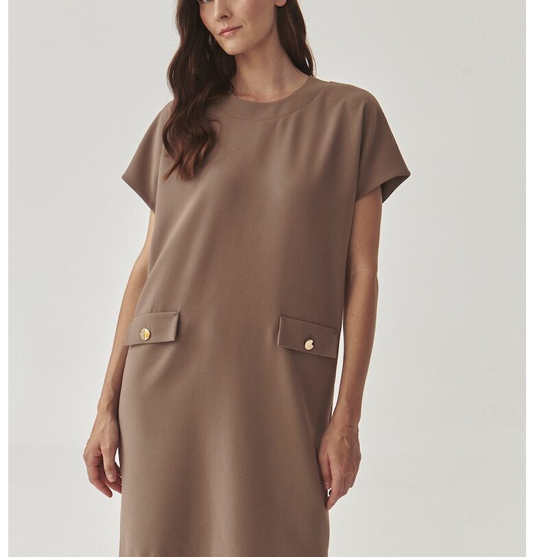 Рокля Menirko с декоративни джобове - Светлокафяв Tatuum