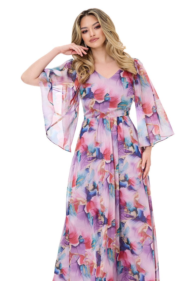 Рокля Monasque от шифон със свободни ръкави - Виолетов/Розово/Син BAROCCA