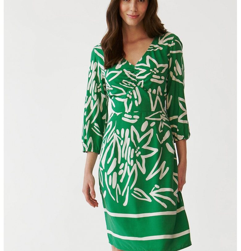 Рокля Mondi с шпиц и 3/4 ръкави - Аква зелено Tatuum