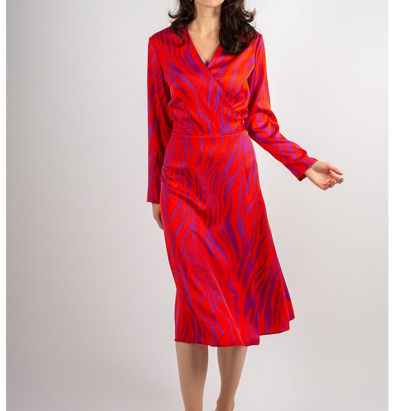 Рокля Naomi с шпиц и принт - Червен/Фанданго розово Couture de Marie