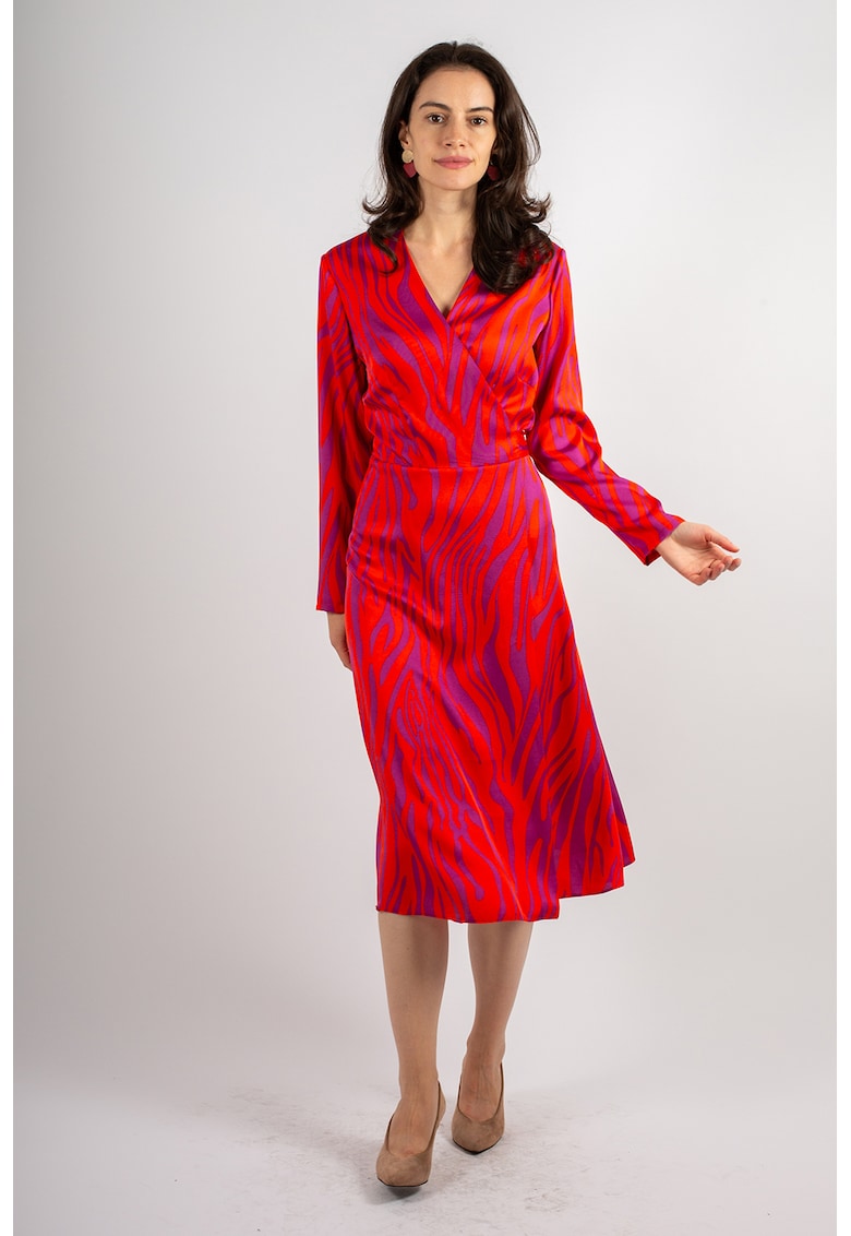 Рокля Naomi с шпиц и принт - Червен/Фанданго розово Couture de Marie