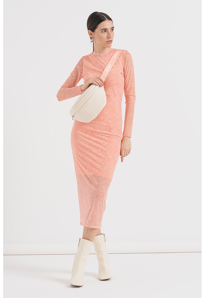 Рокля Nasusi с щампа - Бял/Оранжев HUGO