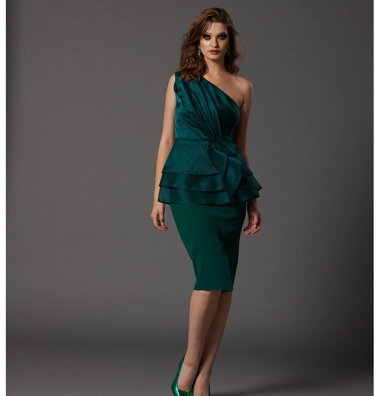 Рокля Odina с голо рамо - Тъмнозелен MIAU by Clara Rotescu