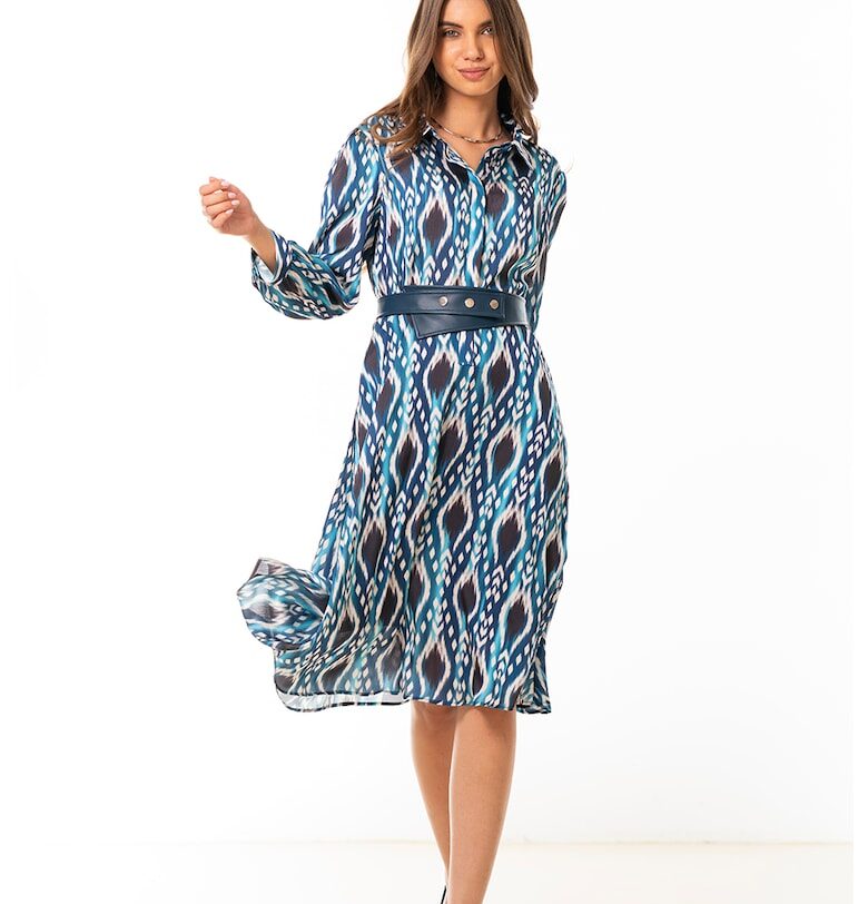 Рокля Roana с принт и копчета - Бял/Тъмновиолетов/Син Hermosa