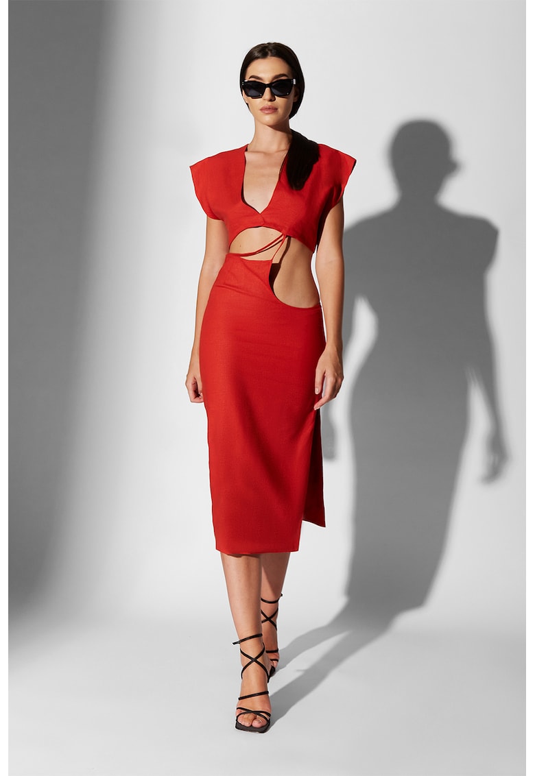 Рокля Rubi с лен с отвори - Червен Divalo