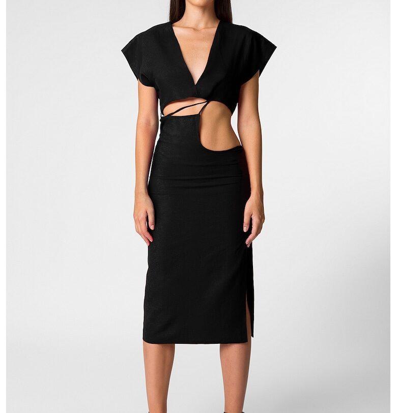 Рокля Rubi с лен с отвори - Черен Divalo