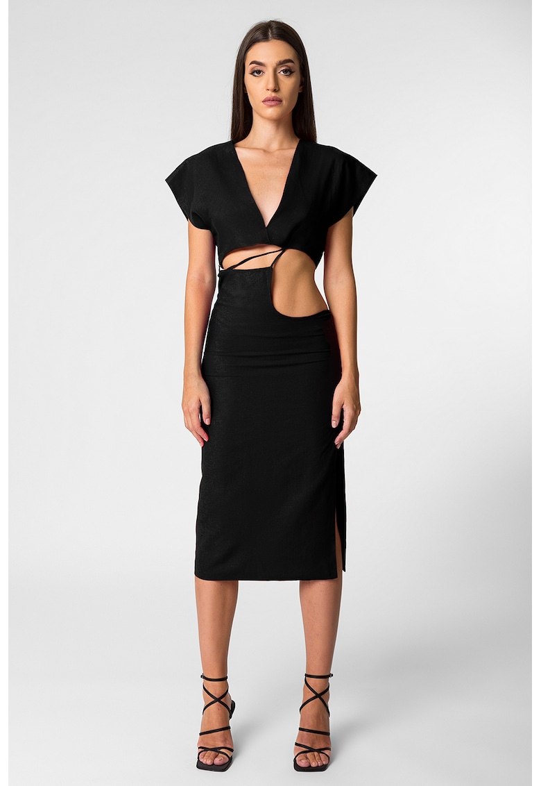 Рокля Rubi с лен с отвори - Черен Divalo