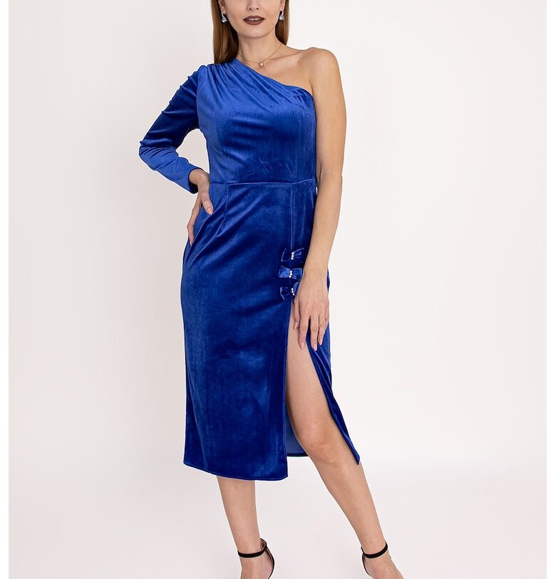 Рокля Sapphire с голо рамо и странична цепка - Тъмносин Ilona Andreoiu