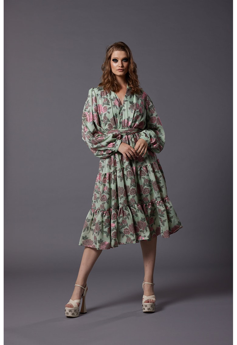 Рокля Simina с коприна и принт - Фанданго розово/Бледозелен MIAU by Clara Rotescu