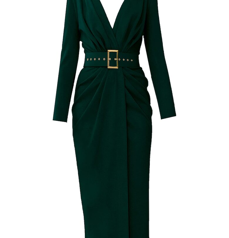 Рокля Sting с шпиц и колан - Тъмнозелен Alina Cernatescu