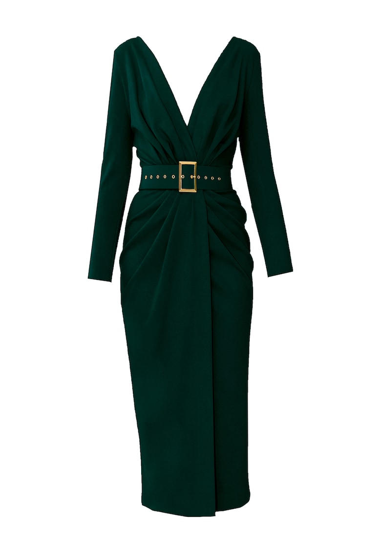 Рокля Sting с шпиц и колан - Тъмнозелен Alina Cernatescu