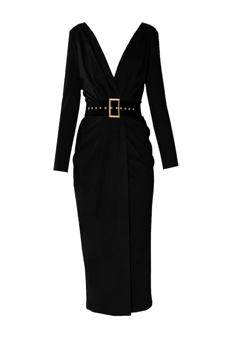 Рокля Sting с шпиц и колан - Черен Alina Cernatescu