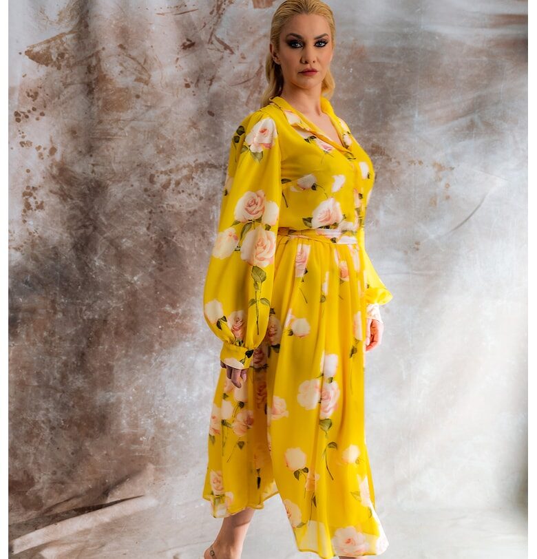 Рокля Sundream с коприна - Шафраново жълто MIAU by Clara Rotescu