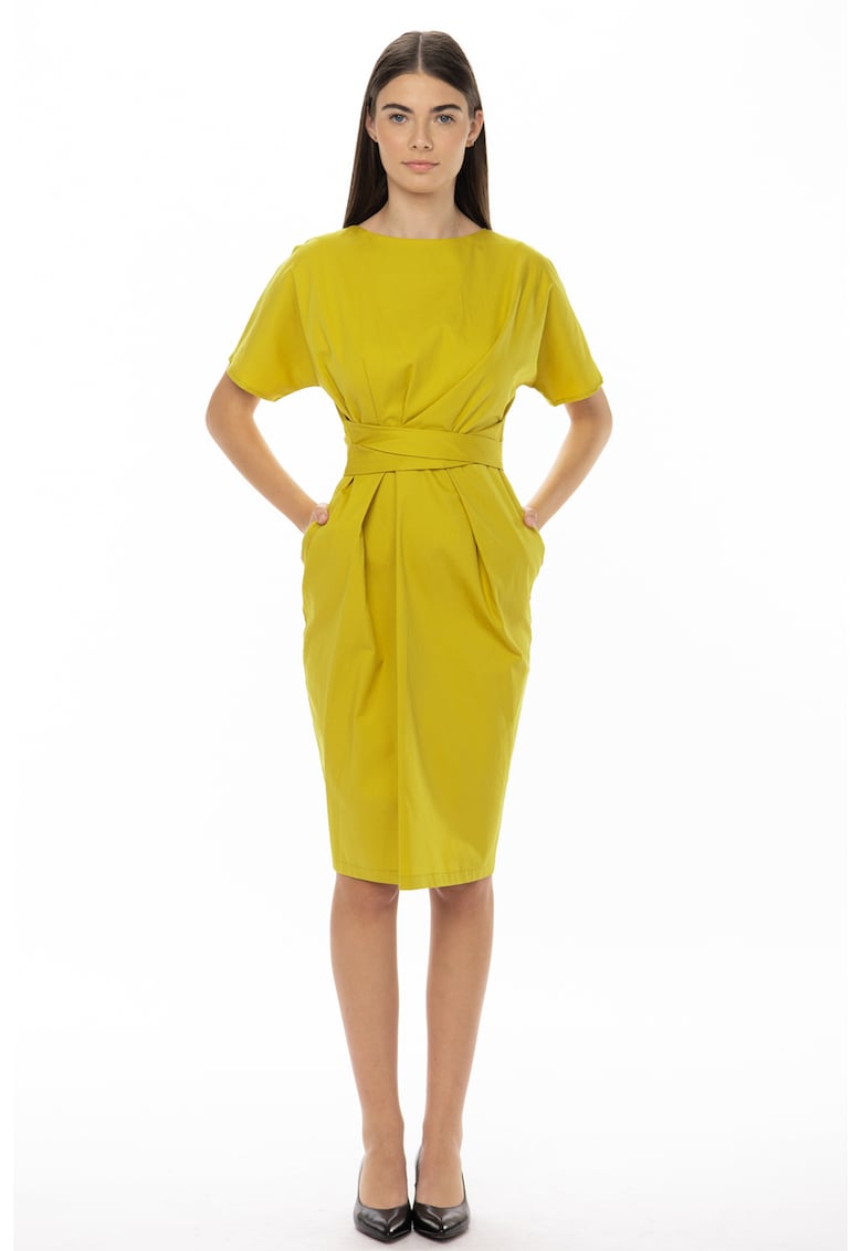 Рокля Tiffany с овално деколте и джобове - Синапено жълто Couture de Marie