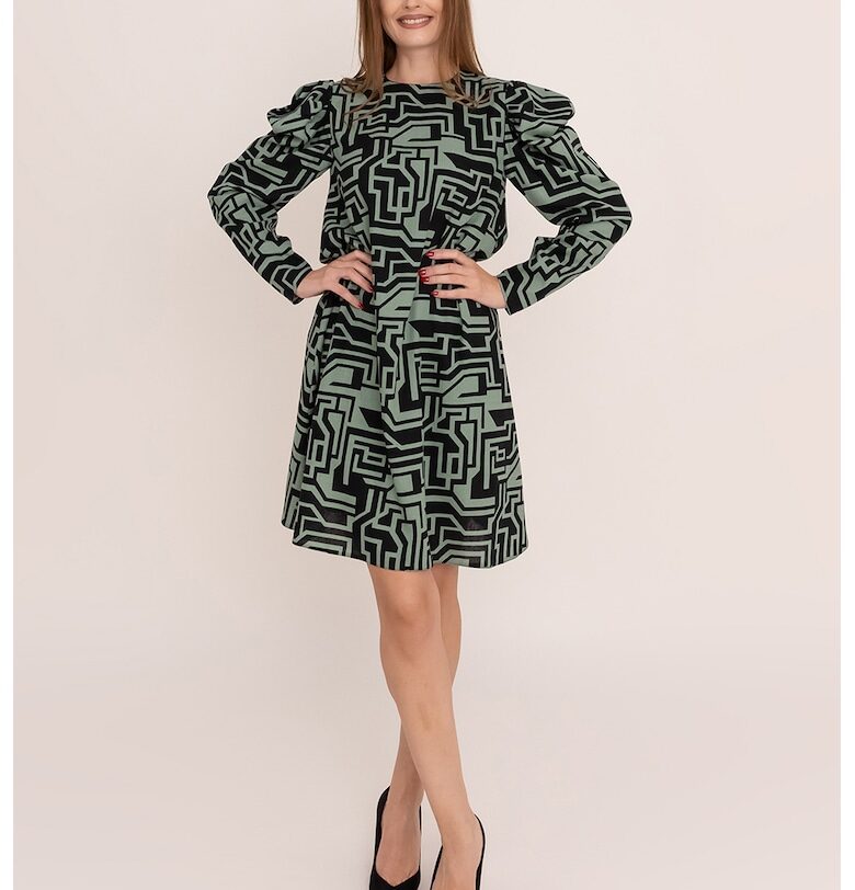 Рокля Yara с лен с десен - Зелен/Черен Ilona Andreoiu