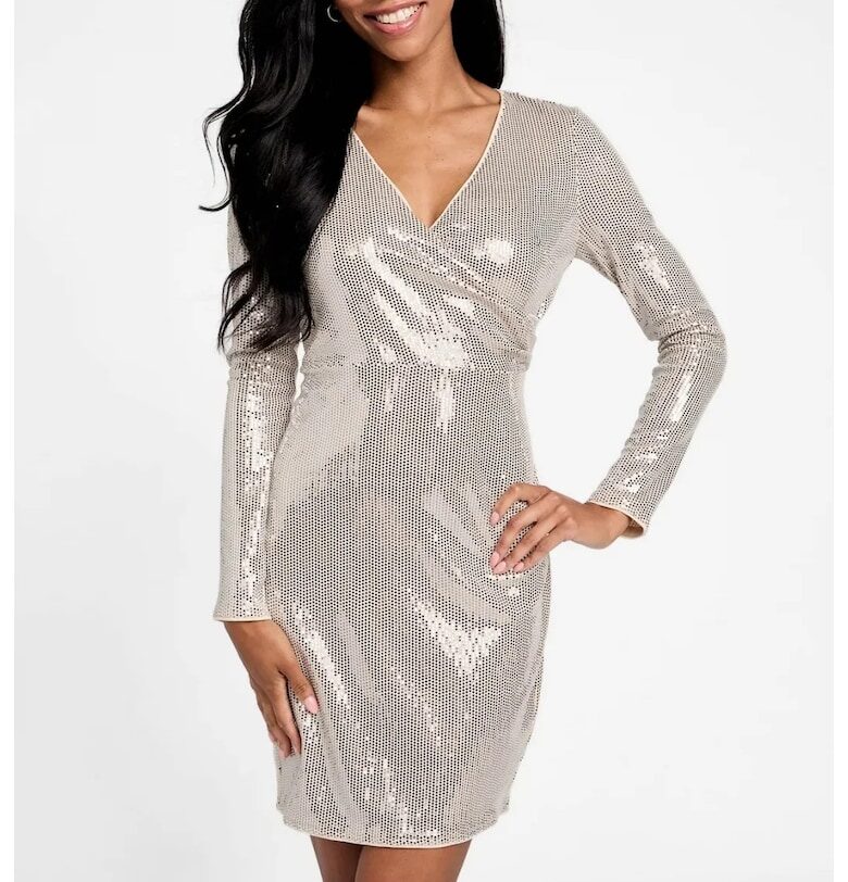 Рокля  margot - с пайети - Платинено злато GUESS