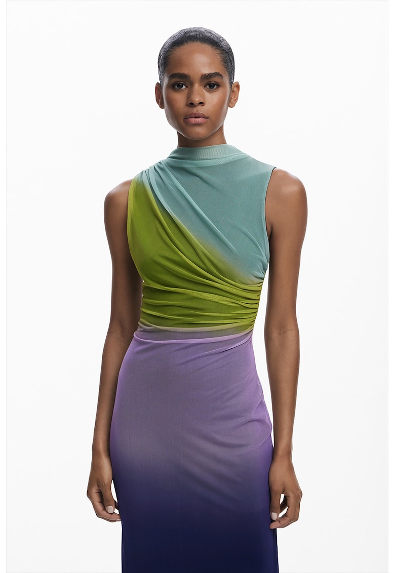 Рокля без ръкави с набирания - Зелен/Лилав/Тъмносин DESIGUAL