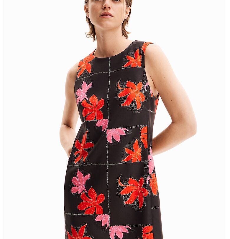 Рокля без ръкави с принт - Черен/Аленочервен DESIGUAL