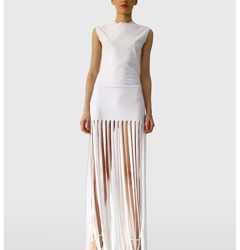 Рокля без ръкави с ресни - Бял UVIA