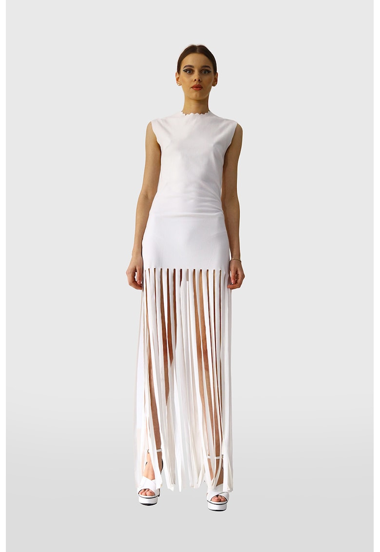 Рокля без ръкави с ресни - Бял UVIA