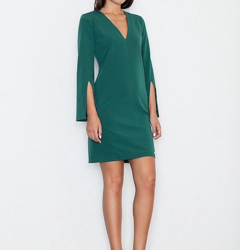 Рокля  елегантна - зелена - ръкави с цепки - материал полиестер Figl