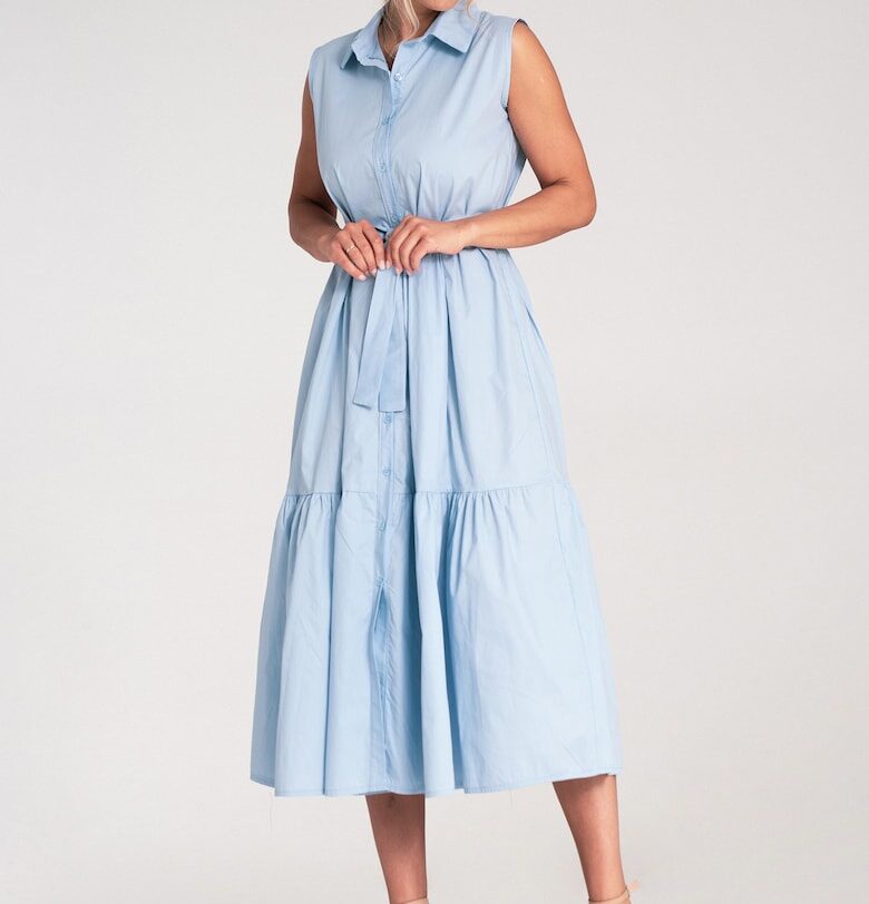 Рокля  елегантна - миди - памучна - без ръкави - с колан - размер SM Figl