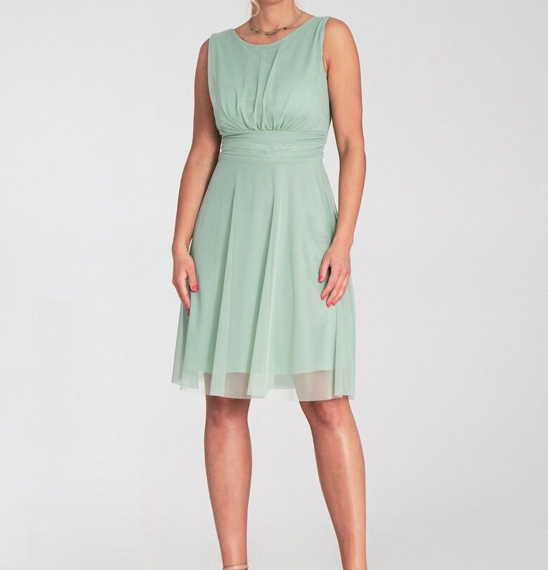 Рокля  елегантна - нисък гръб - мрежеста материя - ментов цвят - SM Figl