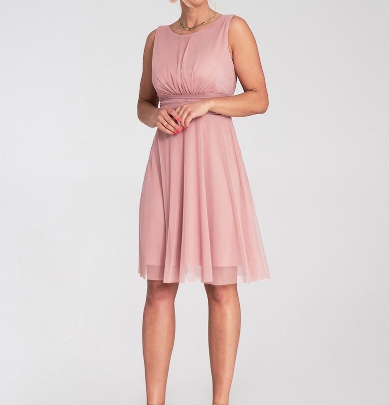 Рокля  елегантна - с нисък гръб - мрежеста материя - розова - SM Figl