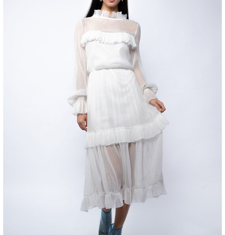 Рокля миди от воал от филмирана коприна с деликатни волани Monarh design