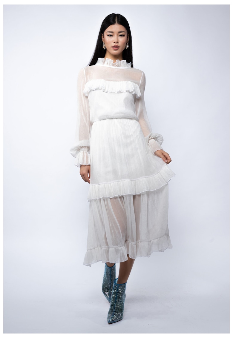 Рокля миди от воал от филмирана коприна с деликатни волани Monarh design