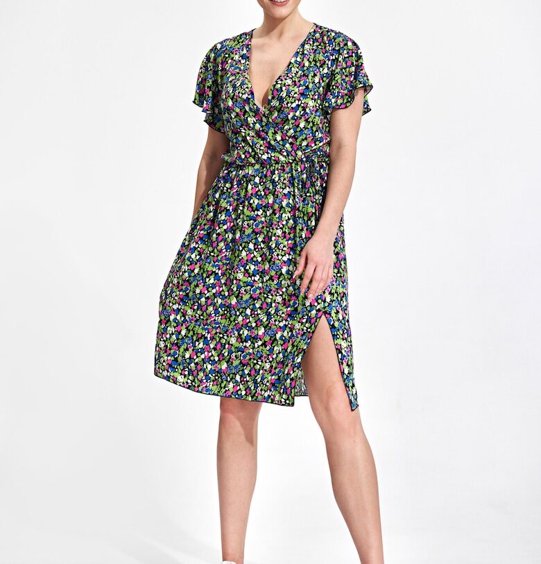 Рокля  миди - флорален принт - многоцветна - 100% вискоза Figl