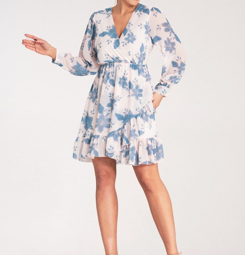 Рокля  мини - синя - волани - полиестер - SM Figl