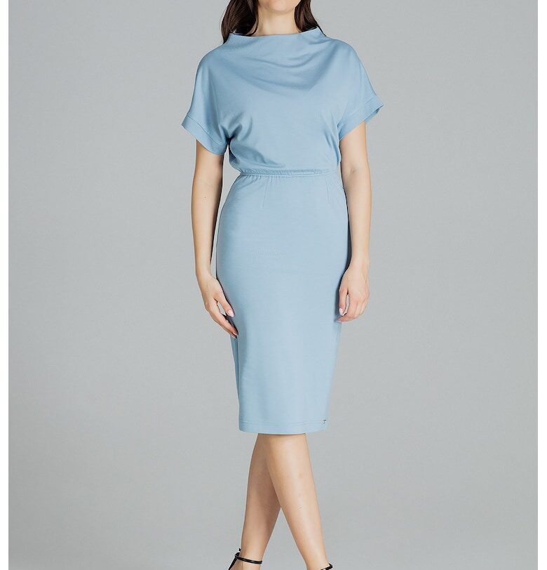 Рокля  модел L087 - синя - вискоза - Син Lenitif