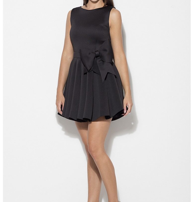 Рокля  модел с панделка - разкроена - черна - 100% полиестер - KATRUS